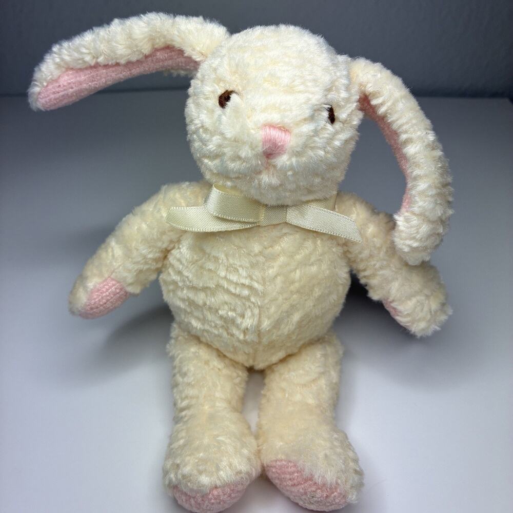 Wendy Bellissimo Love Bunny Plush Pink Cream 8” White Bow Stuffed Animal Rabbit